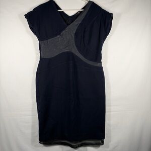 BOSS Hugo Boss Navy Blue Faux Leather Mesh Panel Sheath Dress Sz 12 L Giani